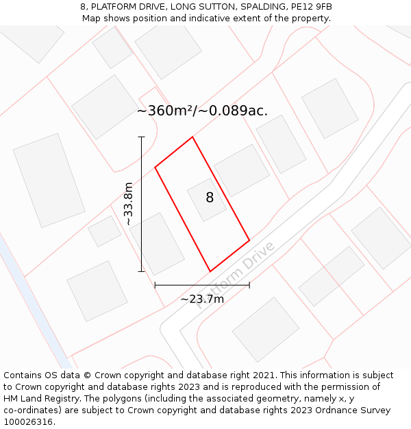 8, PLATFORM DRIVE, LONG SUTTON, SPALDING, PE12 9FB: Plot and title map