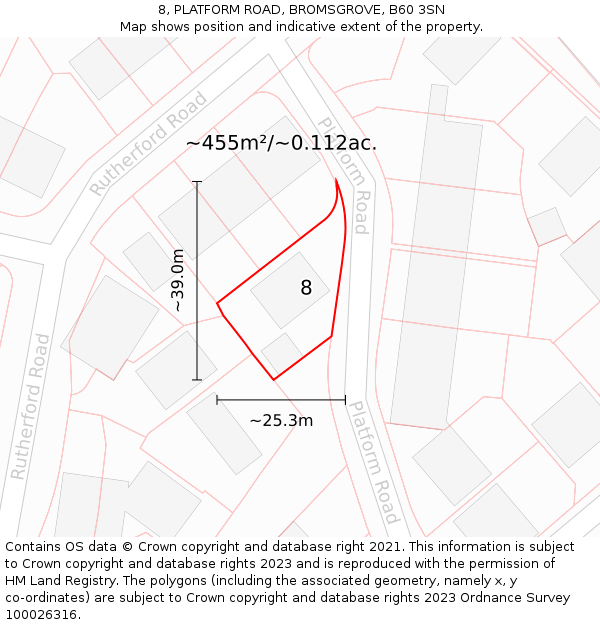 8, PLATFORM ROAD, BROMSGROVE, B60 3SN: Plot and title map