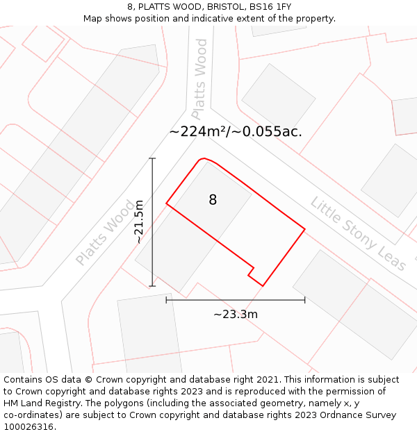 8, PLATTS WOOD, BRISTOL, BS16 1FY: Plot and title map