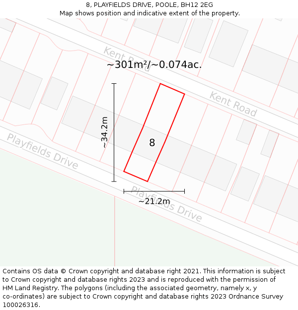 8, PLAYFIELDS DRIVE, POOLE, BH12 2EG: Plot and title map