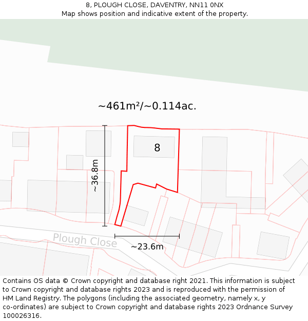 8, PLOUGH CLOSE, DAVENTRY, NN11 0NX: Plot and title map