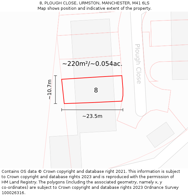 8, PLOUGH CLOSE, URMSTON, MANCHESTER, M41 6LS: Plot and title map