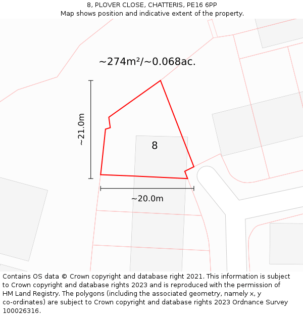8, PLOVER CLOSE, CHATTERIS, PE16 6PP: Plot and title map