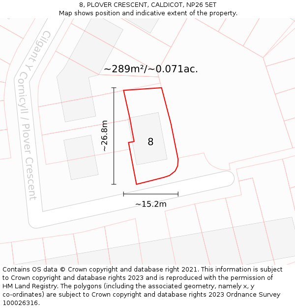 8, PLOVER CRESCENT, CALDICOT, NP26 5ET: Plot and title map