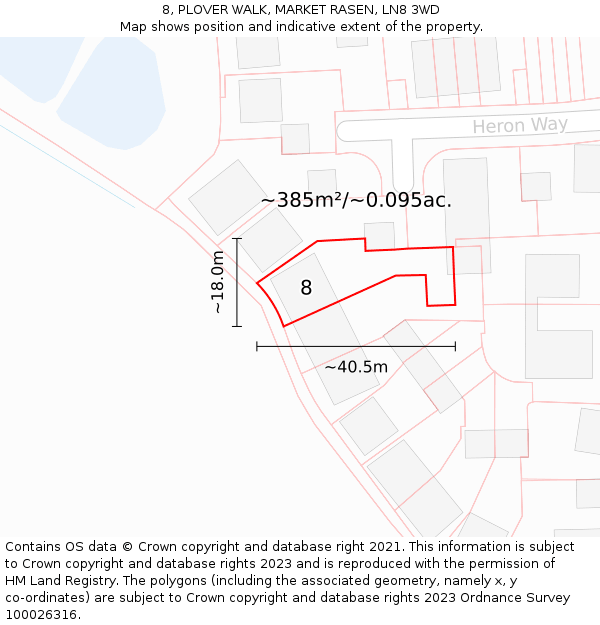 8, PLOVER WALK, MARKET RASEN, LN8 3WD: Plot and title map