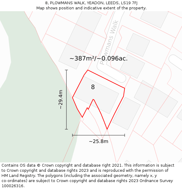 8, PLOWMANS WALK, YEADON, LEEDS, LS19 7FJ: Plot and title map