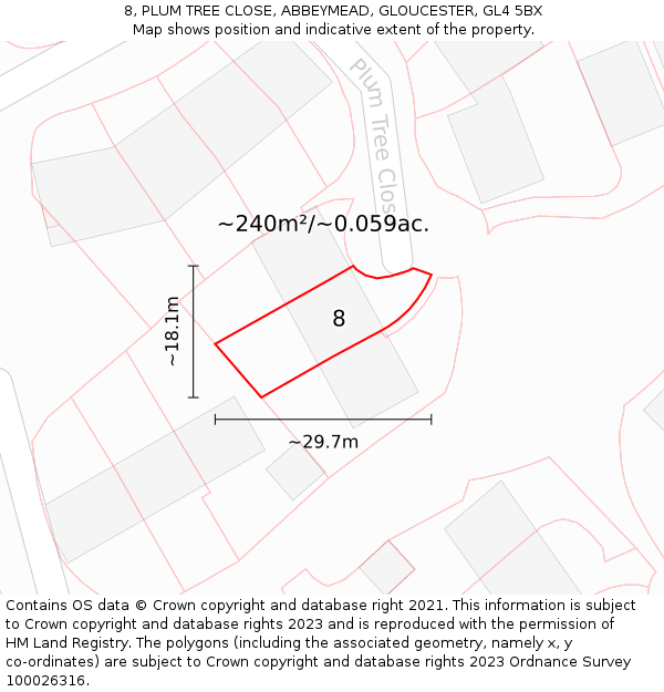 8, PLUM TREE CLOSE, ABBEYMEAD, GLOUCESTER, GL4 5BX: Plot and title map