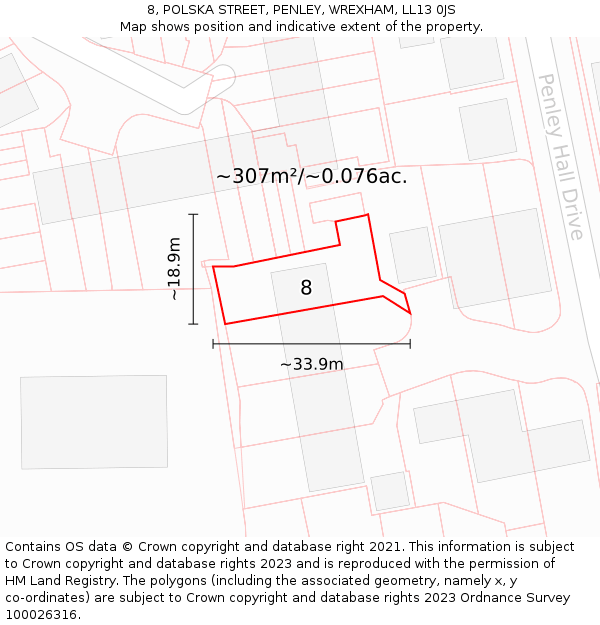 8, POLSKA STREET, PENLEY, WREXHAM, LL13 0JS: Plot and title map
