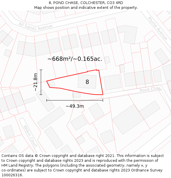 8, POND CHASE, COLCHESTER, CO3 4RD: Plot and title map