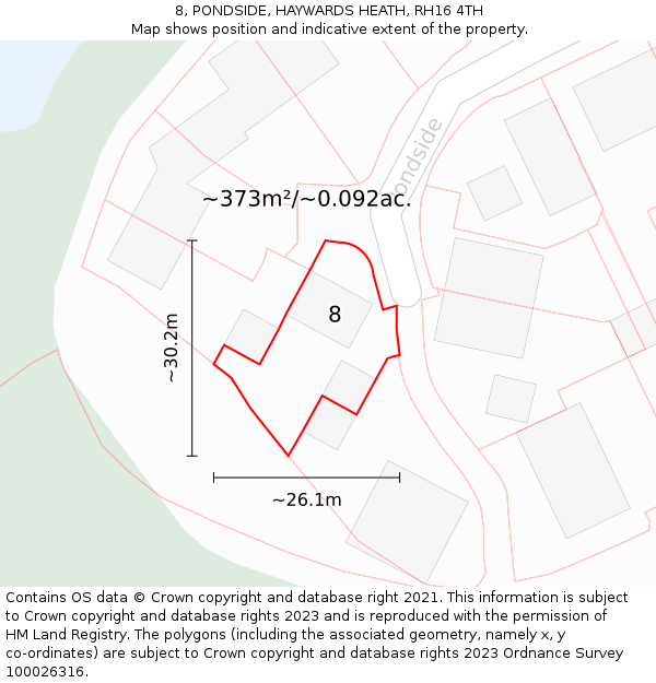 8, PONDSIDE, HAYWARDS HEATH, RH16 4TH: Plot and title map