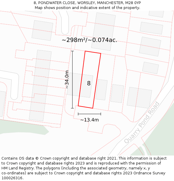 8, PONDWATER CLOSE, WORSLEY, MANCHESTER, M28 0YP: Plot and title map