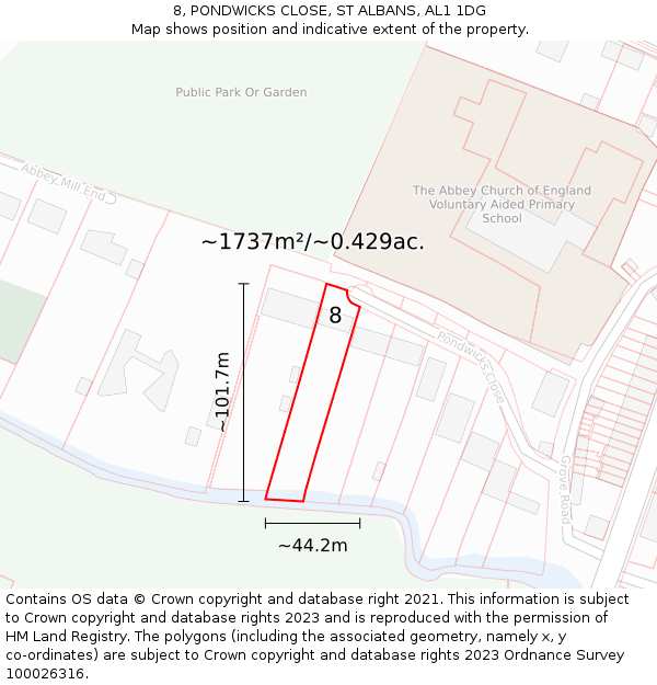 8, PONDWICKS CLOSE, ST ALBANS, AL1 1DG: Plot and title map
