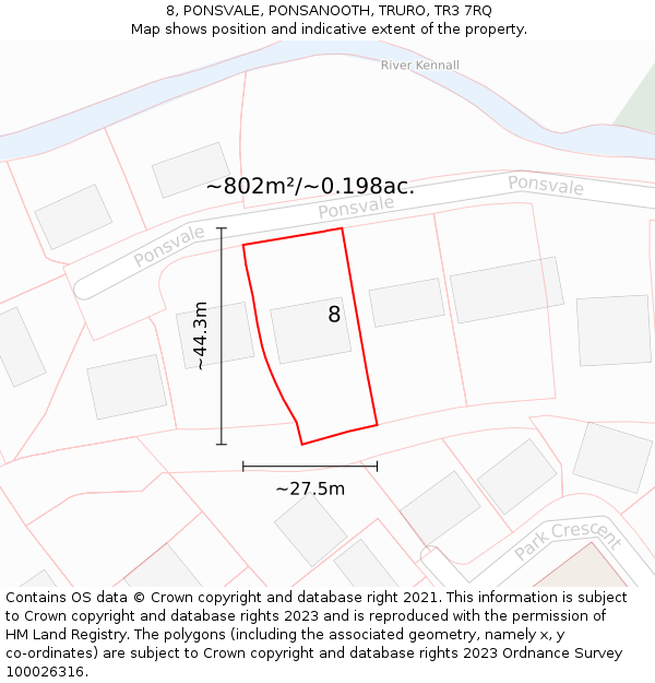 8, PONSVALE, PONSANOOTH, TRURO, TR3 7RQ: Plot and title map