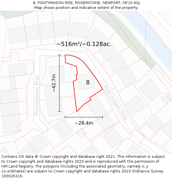 8, PONTYMASON RISE, ROGERSTONE, NEWPORT, NP10 9GJ: Plot and title map
