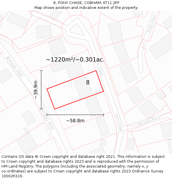 8, PONY CHASE, COBHAM, KT11 2PF: Plot and title map
