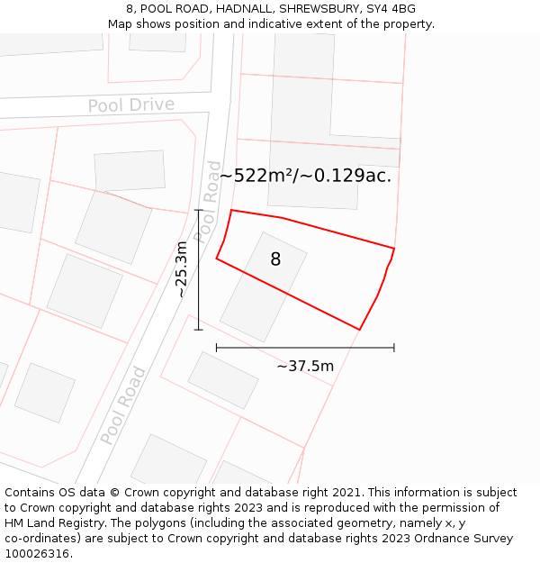 8, POOL ROAD, HADNALL, SHREWSBURY, SY4 4BG: Plot and title map