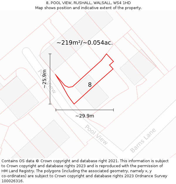 8, POOL VIEW, RUSHALL, WALSALL, WS4 1HD: Plot and title map