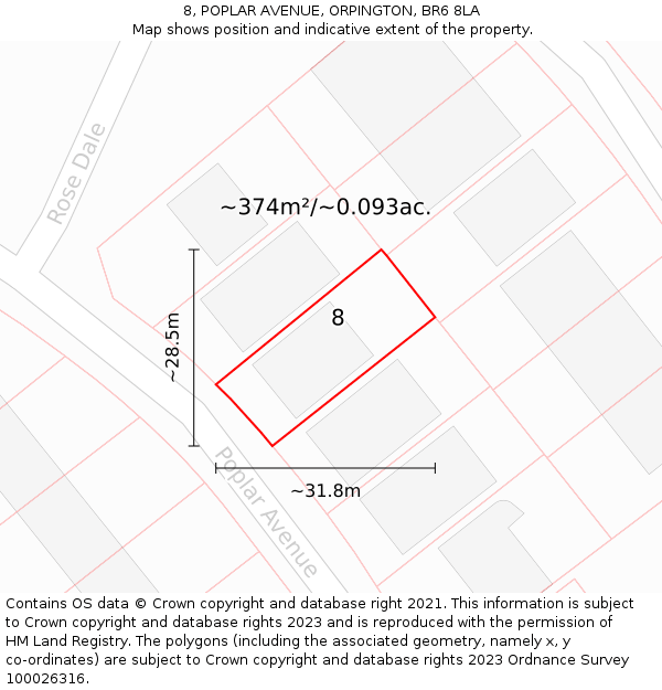 8, POPLAR AVENUE, ORPINGTON, BR6 8LA: Plot and title map