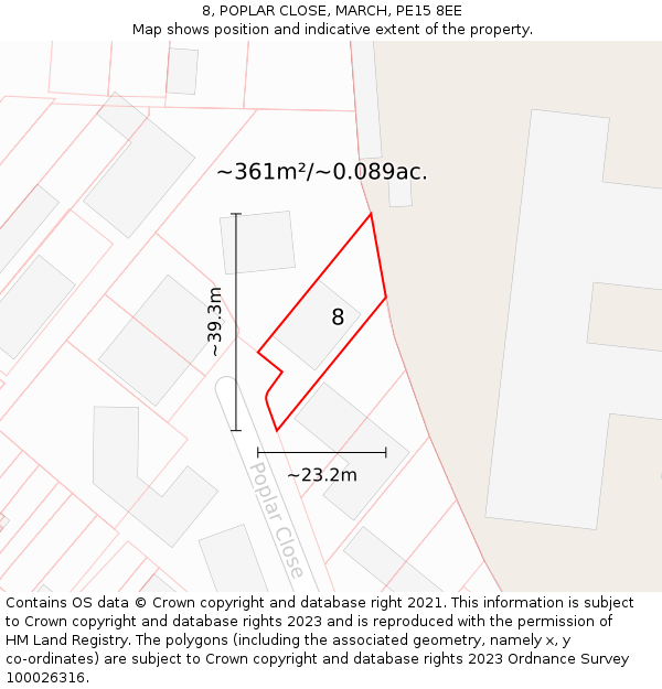 8, POPLAR CLOSE, MARCH, PE15 8EE: Plot and title map