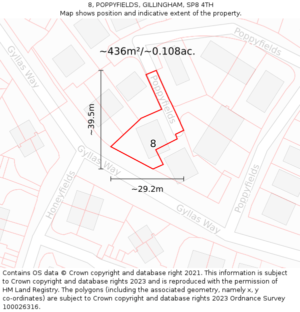 8, POPPYFIELDS, GILLINGHAM, SP8 4TH: Plot and title map