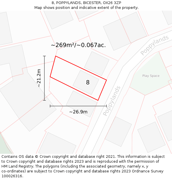 8, POPPYLANDS, BICESTER, OX26 3ZP: Plot and title map