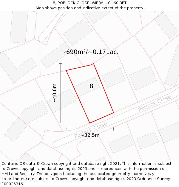 8, PORLOCK CLOSE, WIRRAL, CH60 3RT: Plot and title map