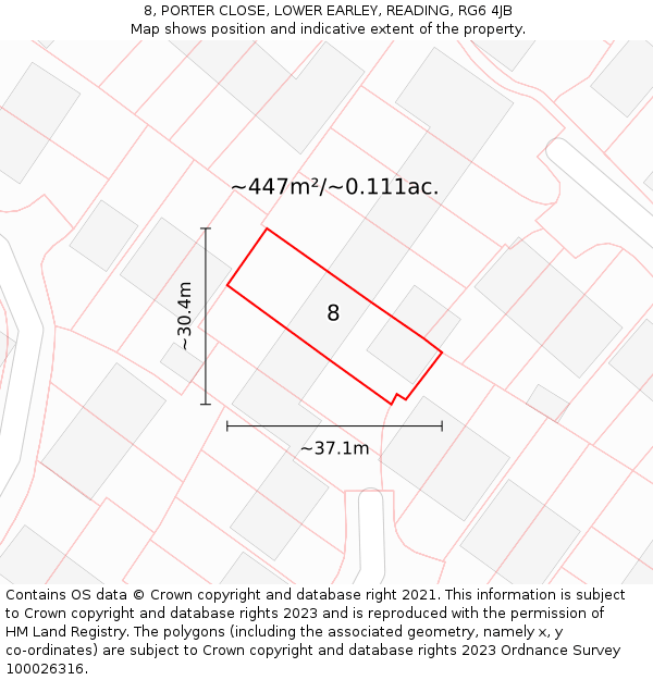 8, PORTER CLOSE, LOWER EARLEY, READING, RG6 4JB: Plot and title map