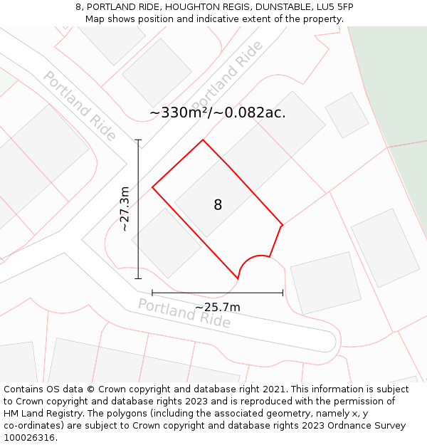 8, PORTLAND RIDE, HOUGHTON REGIS, DUNSTABLE, LU5 5FP: Plot and title map