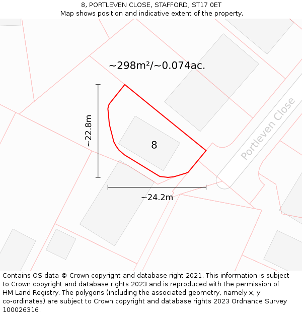 8, PORTLEVEN CLOSE, STAFFORD, ST17 0ET: Plot and title map