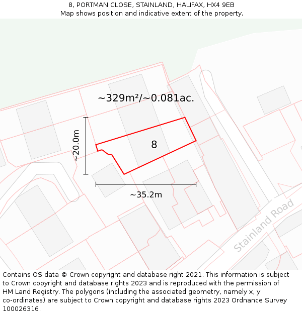8, PORTMAN CLOSE, STAINLAND, HALIFAX, HX4 9EB: Plot and title map
