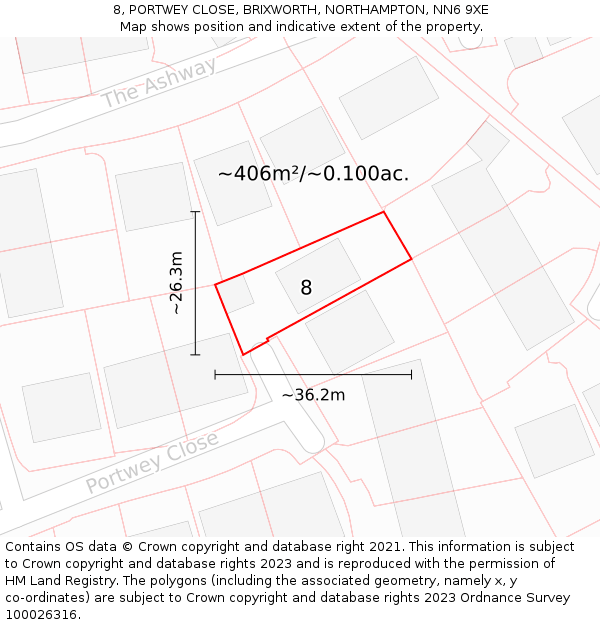 8, PORTWEY CLOSE, BRIXWORTH, NORTHAMPTON, NN6 9XE: Plot and title map