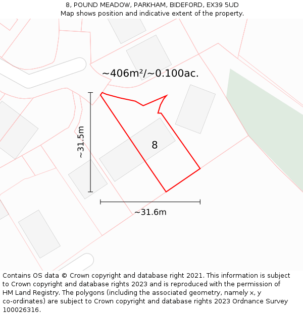 8, POUND MEADOW, PARKHAM, BIDEFORD, EX39 5UD: Plot and title map