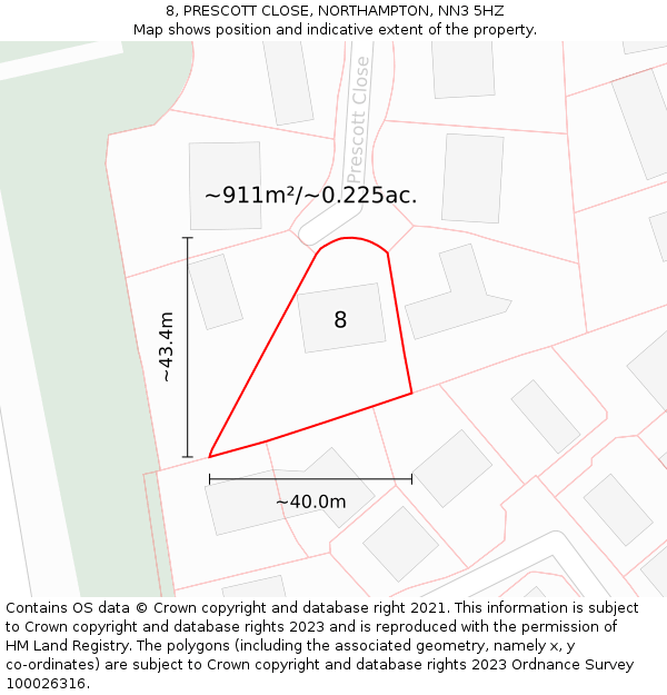 8, PRESCOTT CLOSE, NORTHAMPTON, NN3 5HZ: Plot and title map