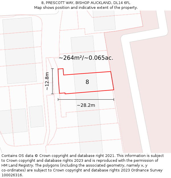 8, PRESCOTT WAY, BISHOP AUCKLAND, DL14 6FL: Plot and title map
