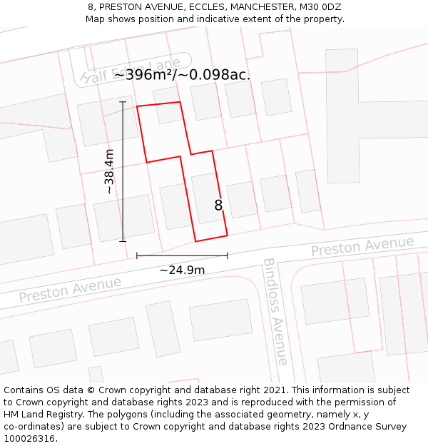 8, PRESTON AVENUE, ECCLES, MANCHESTER, M30 0DZ: Plot and title map