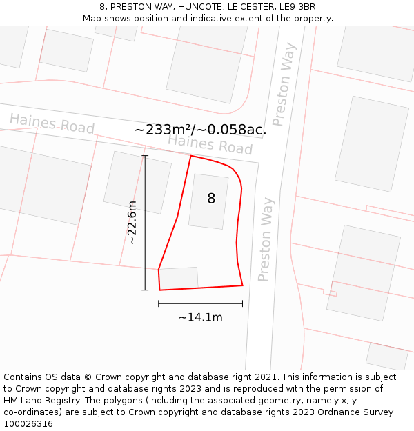 8, PRESTON WAY, HUNCOTE, LEICESTER, LE9 3BR: Plot and title map