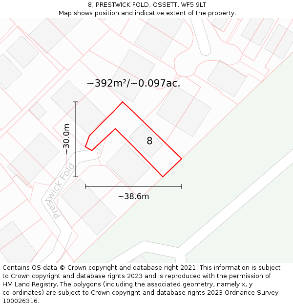 8, PRESTWICK FOLD, OSSETT, WF5 9LT: Plot and title map