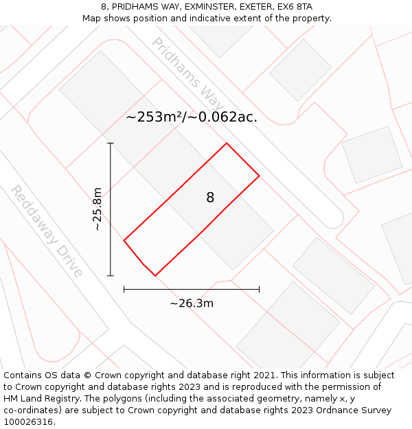 8, PRIDHAMS WAY, EXMINSTER, EXETER, EX6 8TA: Plot and title map