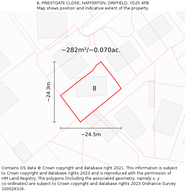 8, PRIESTGATE CLOSE, NAFFERTON, DRIFFIELD, YO25 4PB: Plot and title map