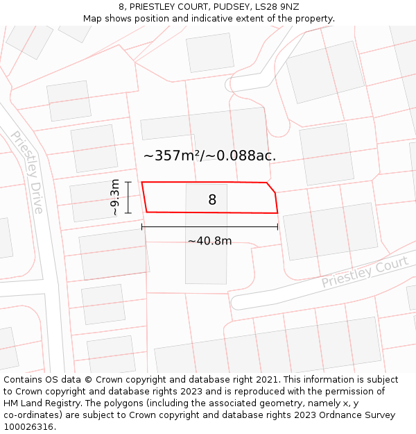 8, PRIESTLEY COURT, PUDSEY, LS28 9NZ: Plot and title map