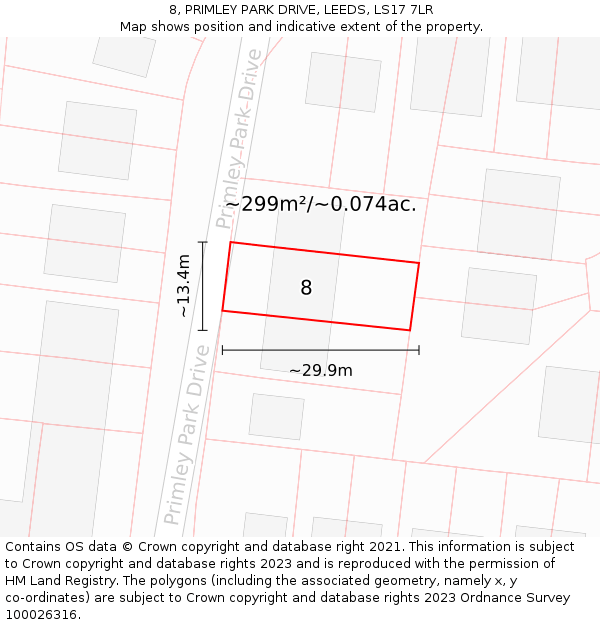8, PRIMLEY PARK DRIVE, LEEDS, LS17 7LR: Plot and title map