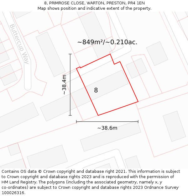 8, PRIMROSE CLOSE, WARTON, PRESTON, PR4 1EN: Plot and title map