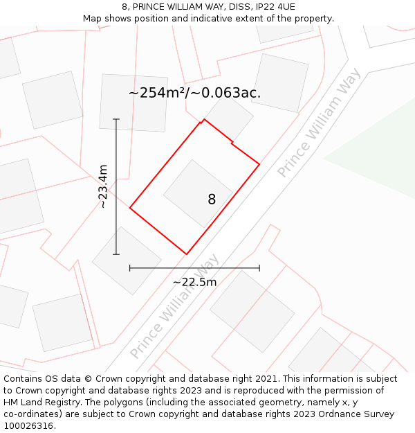 8, PRINCE WILLIAM WAY, DISS, IP22 4UE: Plot and title map