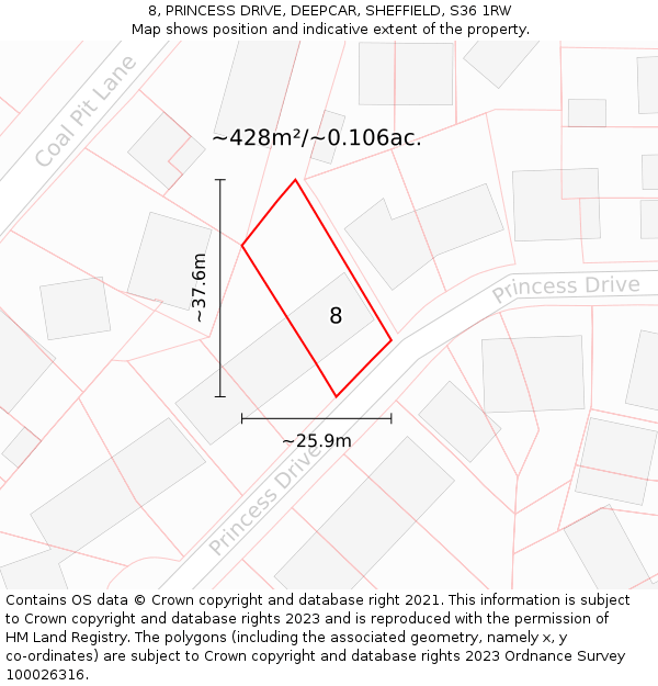 8, PRINCESS DRIVE, DEEPCAR, SHEFFIELD, S36 1RW: Plot and title map