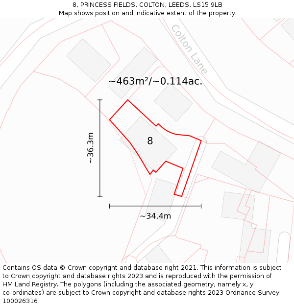 8, PRINCESS FIELDS, COLTON, LEEDS, LS15 9LB: Plot and title map