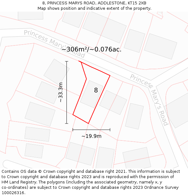 8, PRINCESS MARYS ROAD, ADDLESTONE, KT15 2XB: Plot and title map