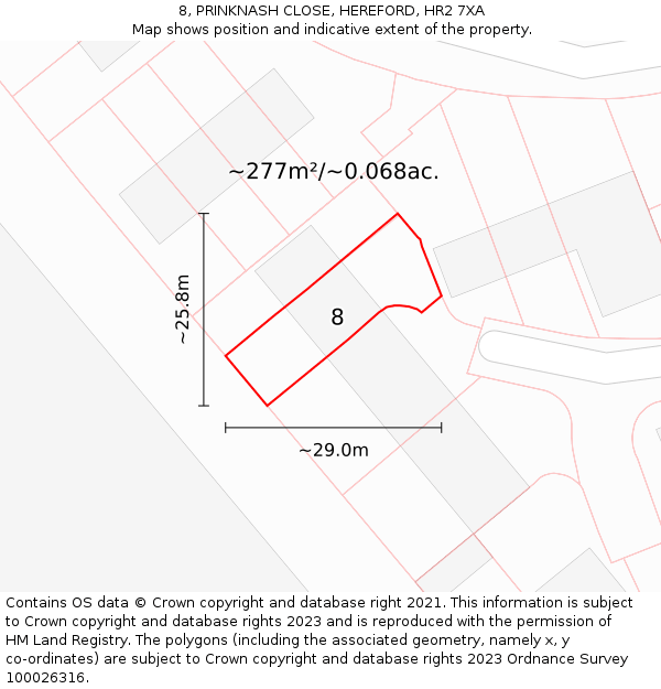8, PRINKNASH CLOSE, HEREFORD, HR2 7XA: Plot and title map