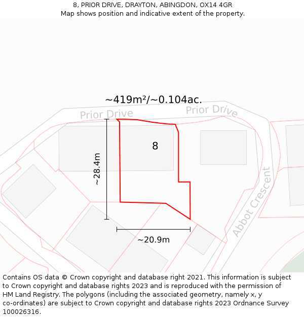 8, PRIOR DRIVE, DRAYTON, ABINGDON, OX14 4GR: Plot and title map