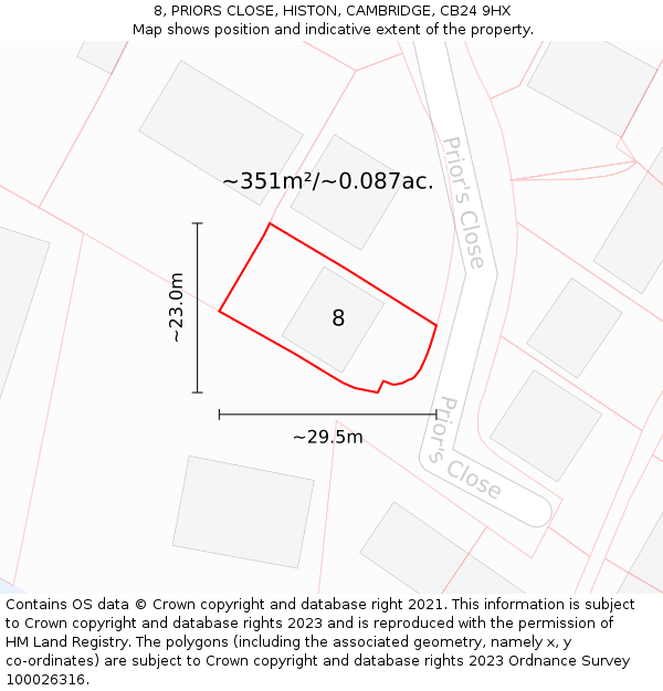 8, PRIORS CLOSE, HISTON, CAMBRIDGE, CB24 9HX: Plot and title map