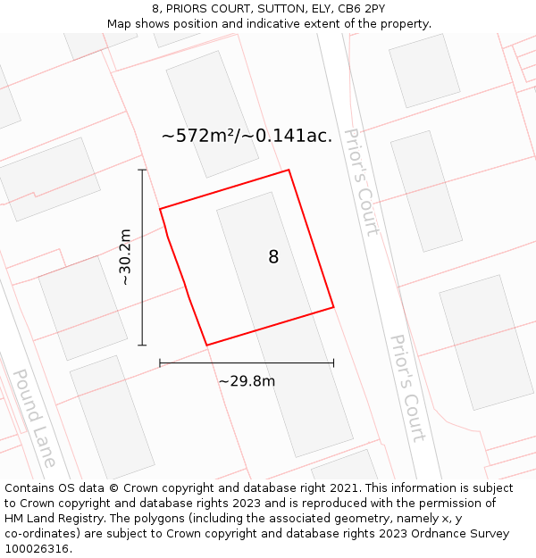 8, PRIORS COURT, SUTTON, ELY, CB6 2PY: Plot and title map
